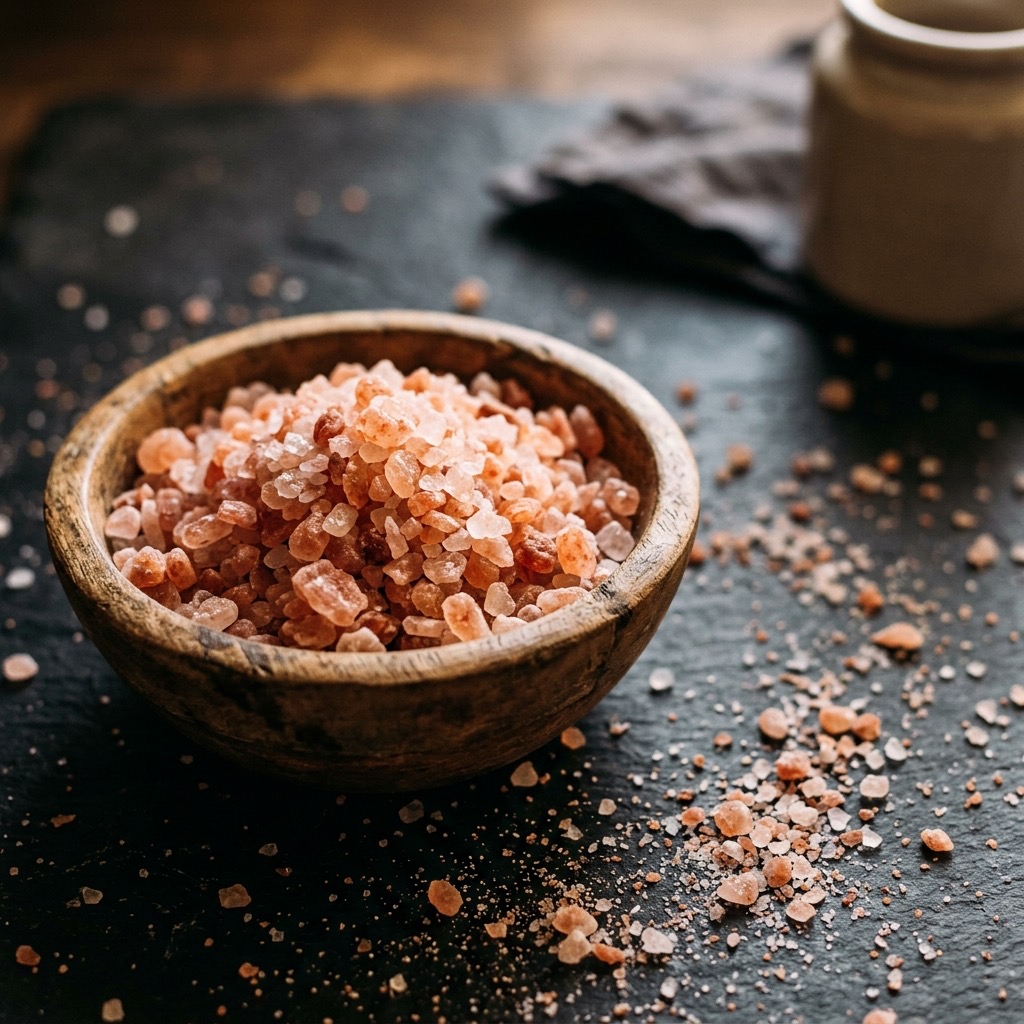 Pink Himalayan salt crystals up close